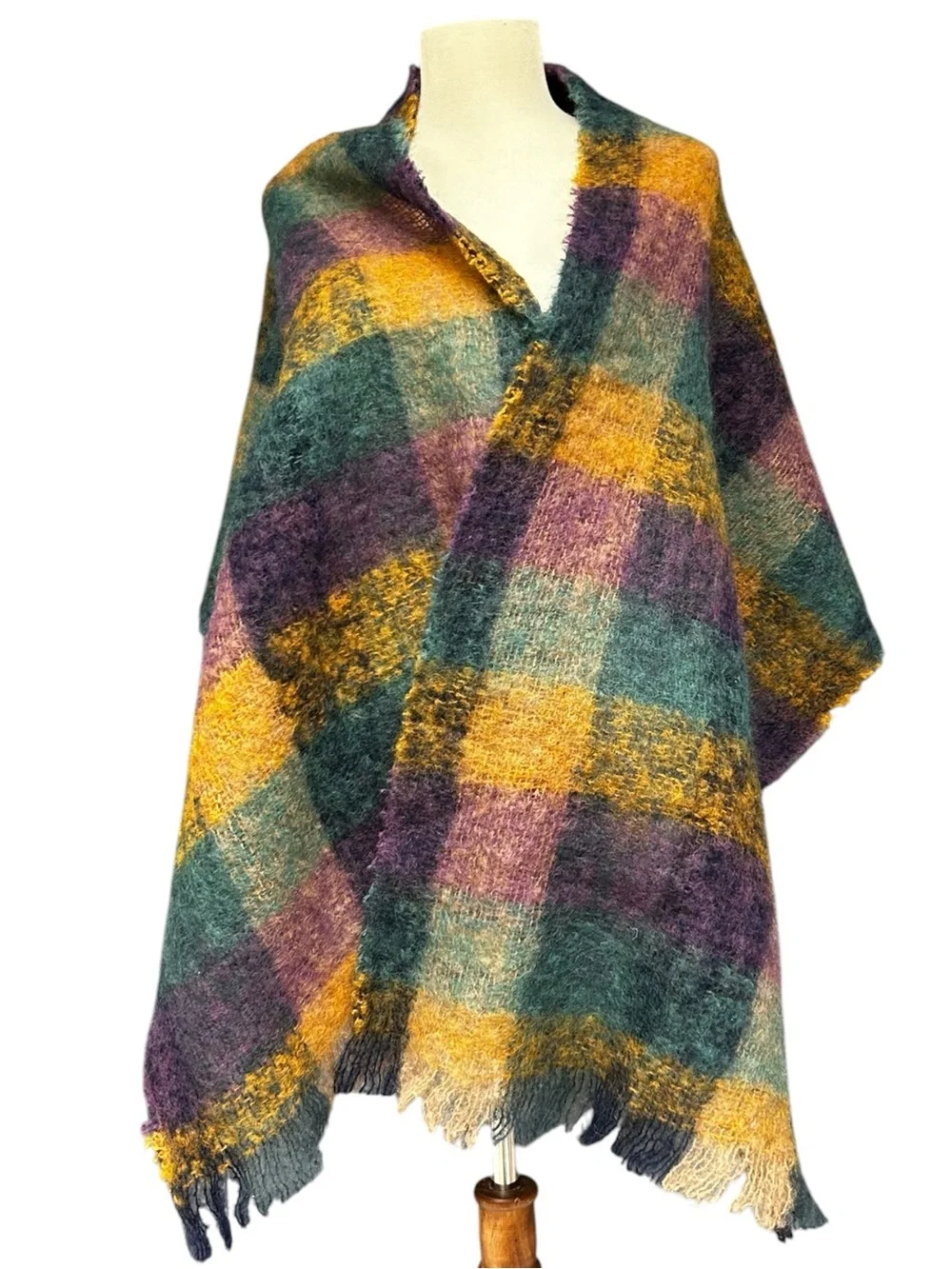 Netherdale Scotland Mohair Wool Plaid Blanket Wrap Shawl 64x18